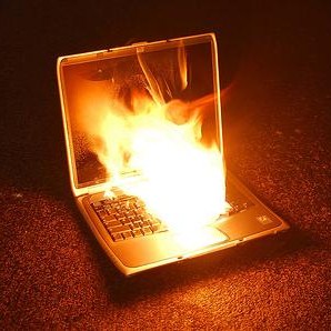 laptop on fire